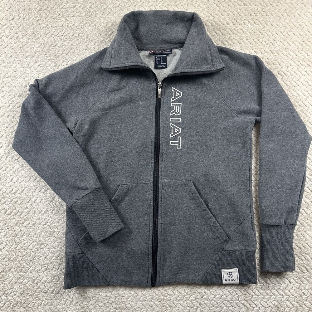 Ariat Women's Full Zip Gray Sweatshirt Jacket‎ Mock Neck Spell out Size Small